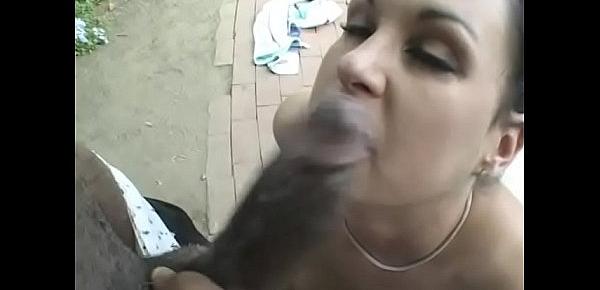  Nasty white gal with big bazookas and black hair is not against to have some practise in deep throat big black cock sucking on occasion